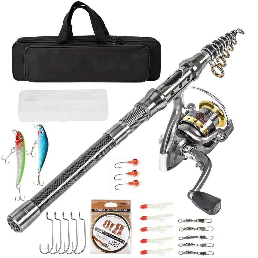 BowLift | Carbon Fibre Telescopic Fishing Rod & Reel Set – Portable Fishing Kit for Sea & Freshwater