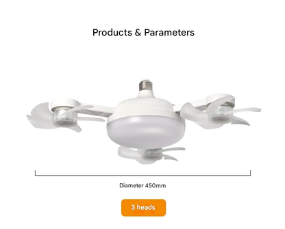 Ceiling Fan Light with Remote Control, Foldable Blades and 249–2000 Lumens