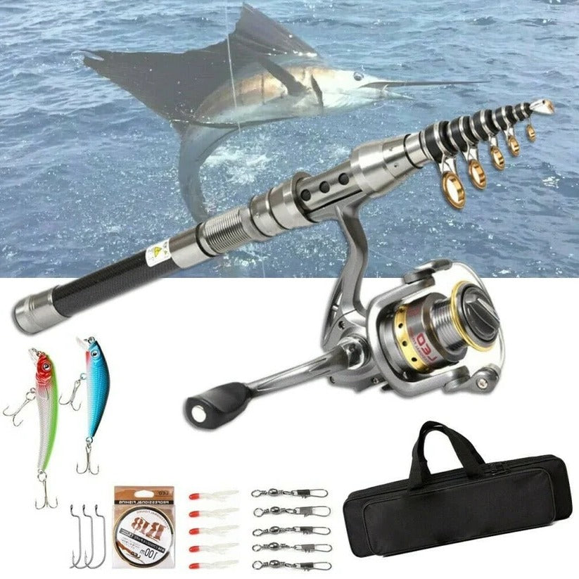 BowLift | Carbon Fibre Telescopic Fishing Rod & Reel Set – Portable Fishing Kit for Sea & Freshwater