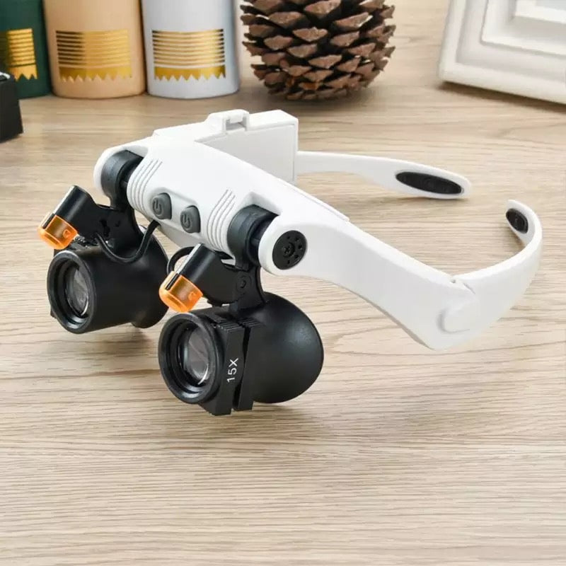 Karnz | Jeweler's Headband Magnifier 8 Lens LED Light Glasses