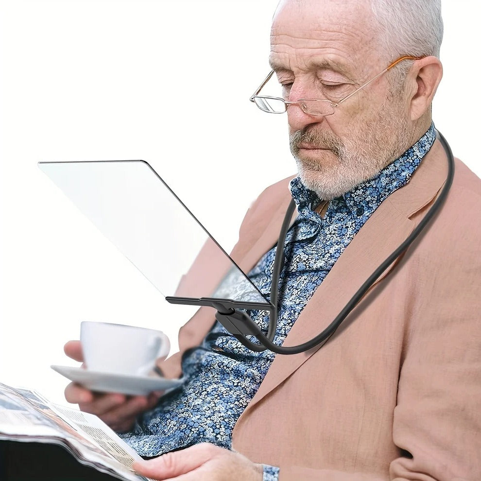 Hands-free magnifying glass with flexible neck for comfortable reading
