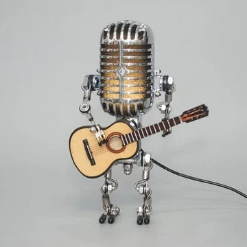 Skanto | Vintage Metal Microphone Robot With Guitar Lamp
