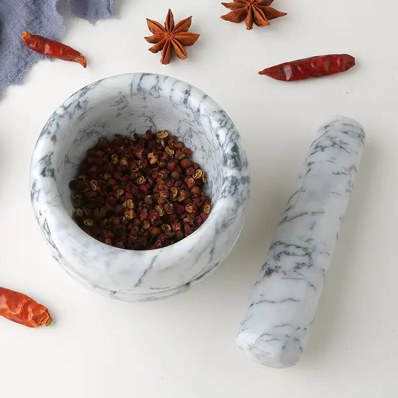 Skanto | Marble Mortar and Pestle; Size: 13*13*9cm; Pestle: R5*15cm;