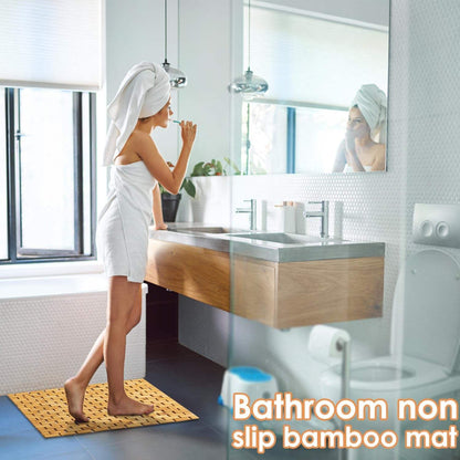 BowLift | Bamboo Bath Mat Non-Slip Water Repellent Runner Rug For Bathroom Natural Wood Bathroom Shower Rug Non-Slip Fabric