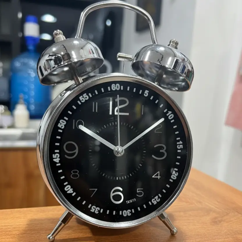Retro Alarm Clock with Double Bell Silver Chrome | Bowlift