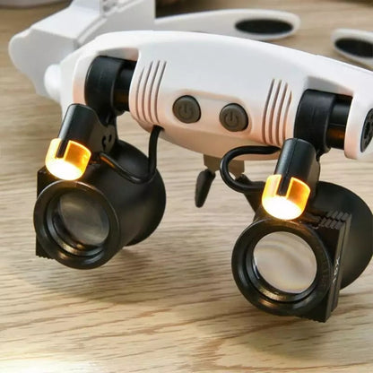 Karnz | Jeweler's Headband Magnifier 8 Lens LED Light Glasses