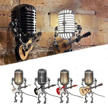 Skanto | Vintage Metal Microphone Robot With Guitar Lamp