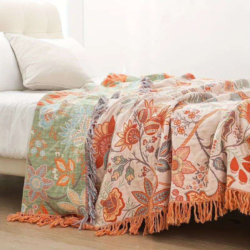 BowLift | Rustic Floral Boho Blanket | 100% Cotton Blanket for Sensitive Skin
