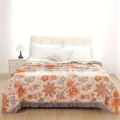 BowLift | Rustic Floral Boho Blanket | 100% Cotton Blanket for Sensitive Skin