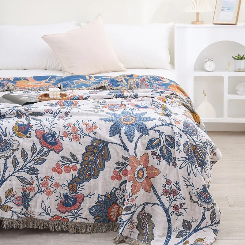BowLift | Cotton Throw Blanket Floral Reversible Design