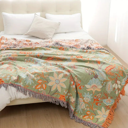 BowLift | Rustic Floral Boho Blanket | 100% Cotton Blanket for Sensitive Skin