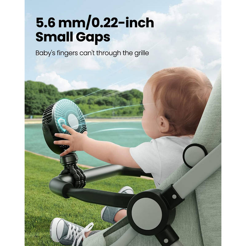 Portable Stroller Fan USB C Rechargeable, 5 Speeds Quiet Baby Clip Fan with LED Display 10 Hours Battery for Car Seat Bassinet Travel | Skanto