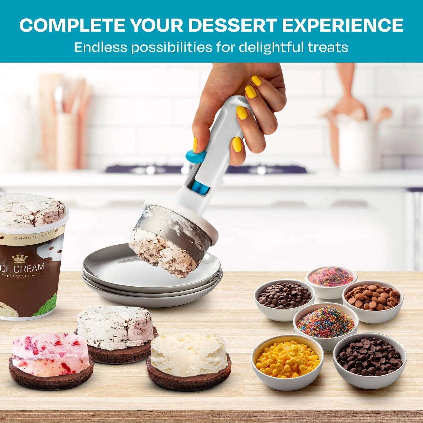 BowLift | Ice Cream Sandwich Scoop | ½-Cup Serving Size | One-Handed Non-Stick Design | Dishwasher Safe