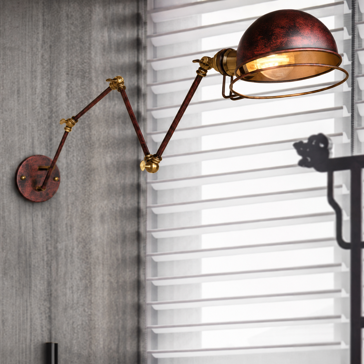 Kalsten | Vintage Industrial Bowl Wall Lamp 1 Light Iron Wall Lamp with Rotatable Arm in Black/Metal