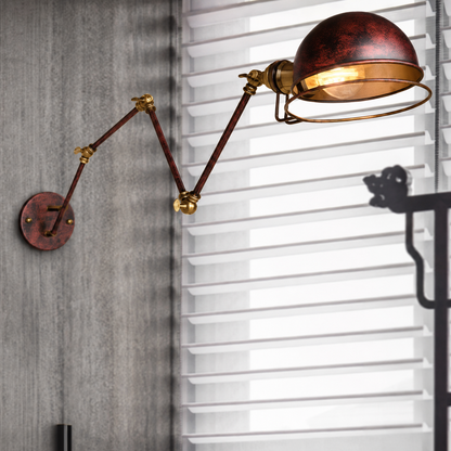 Kalsten | Vintage Industrial Bowl Wall Lamp 1 Light Iron Wall Lamp with Rotatable Arm in Black/Metal