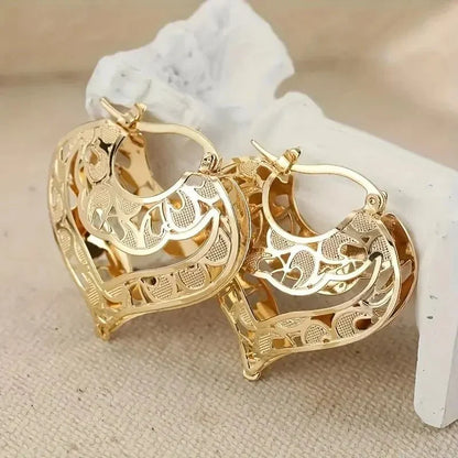 BowLift | Intricate Open Heart Golden Earrings