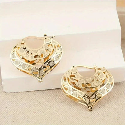 BowLift | Intricate Open Heart Golden Earrings