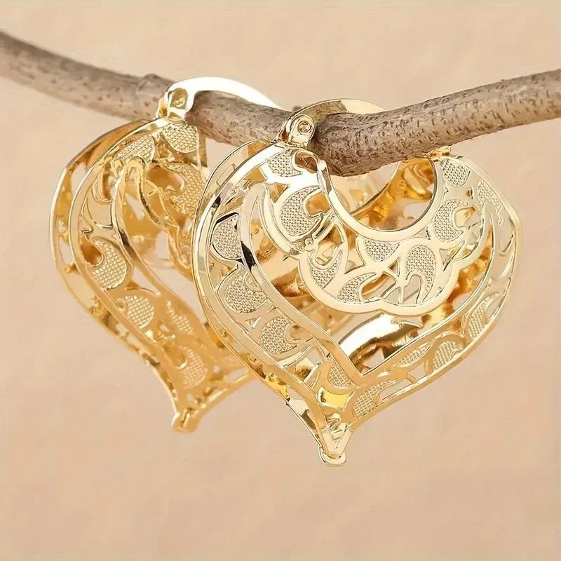 BowLift | Intricate Open Heart Golden Earrings
