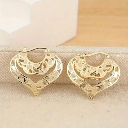 BowLift | Intricate Open Heart Golden Earrings