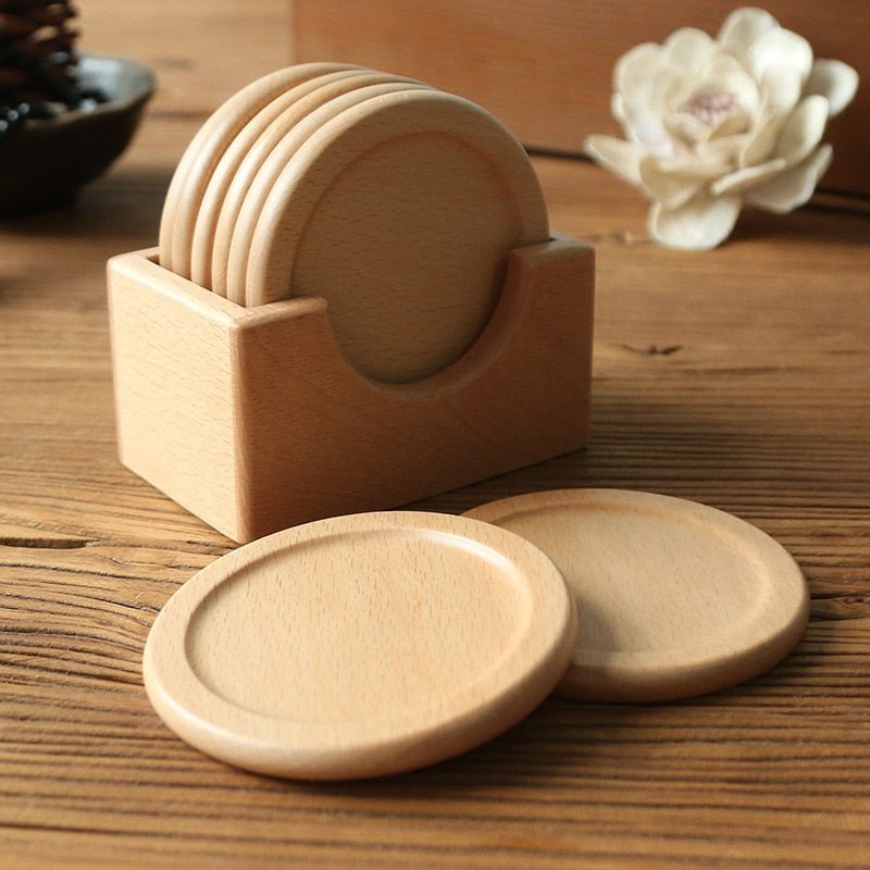 Japanese Style Six-Piece Wood Coaster Set - Eco-Friendly | Skanto