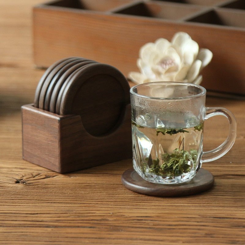 Japanese Style Six-Piece Wood Coaster Set - Eco-Friendly | Skanto