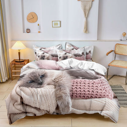 Skanto | Cotton Cat Motif Bedding Set – 3 Piece