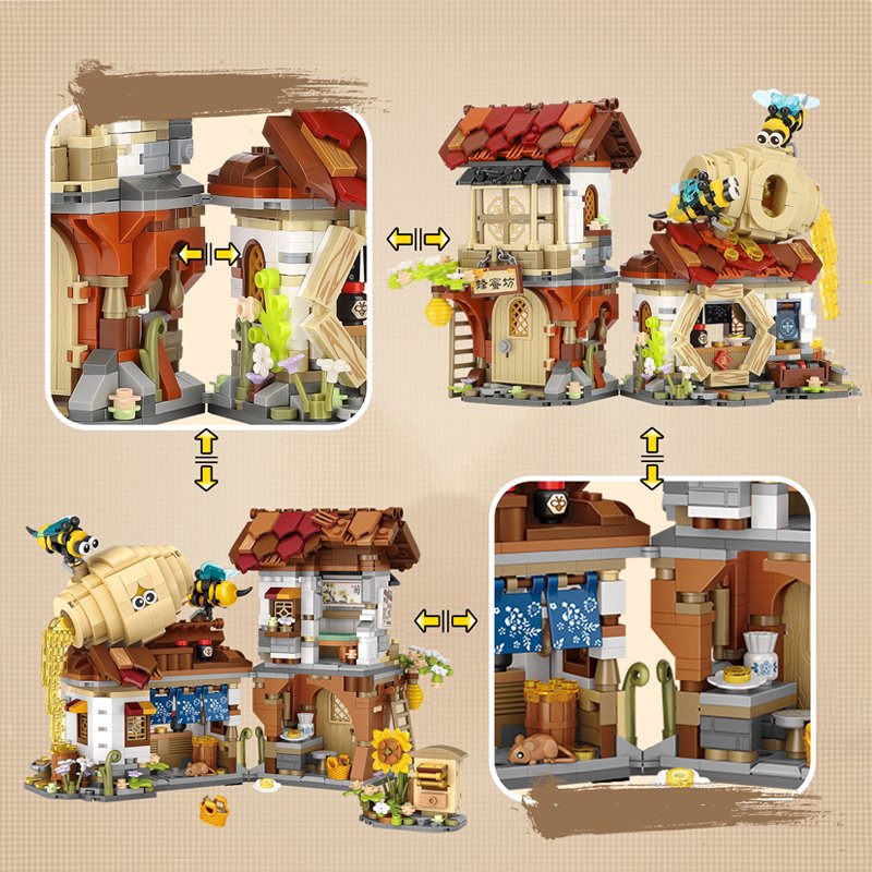 Skanto | Ancient Honey Bee & Bacon Shop Micro Building Set Collection