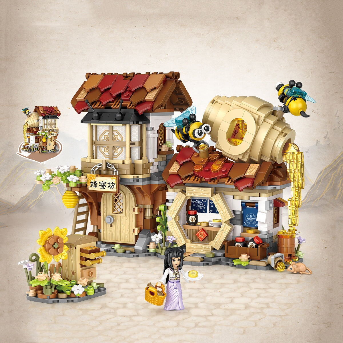 Skanto | Ancient Honey Bee & Bacon Shop Micro Building Set Collection