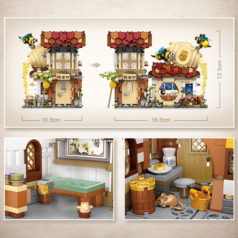 Skanto | Ancient Honey Bee & Bacon Shop Micro Building Set Collection