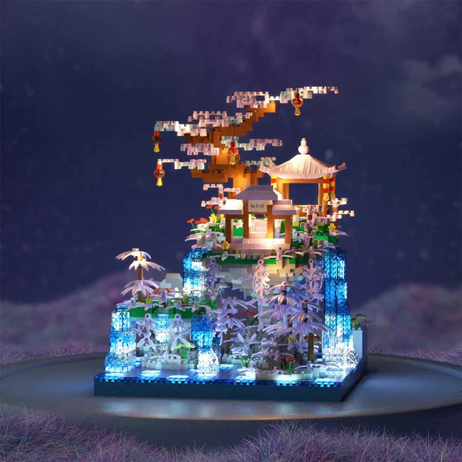 BowLift | Purple Sakura Floating Pavilion Waterfall Island Nano Building Set