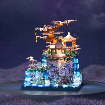 BowLift | Purple Sakura Floating Pavilion Waterfall Island Nano Building Set