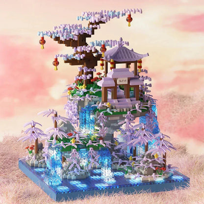 BowLift | Purple Sakura Floating Pavilion Waterfall Island Nano Building Set