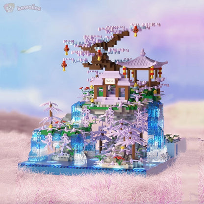 BowLift | Purple Sakura Floating Pavilion Waterfall Island Nano Building Set