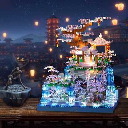BowLift | Purple Sakura Floating Pavilion Waterfall Island Nano Building Set
