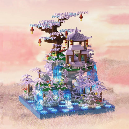 BowLift | Purple Sakura Floating Pavilion Waterfall Island Nano Building Set