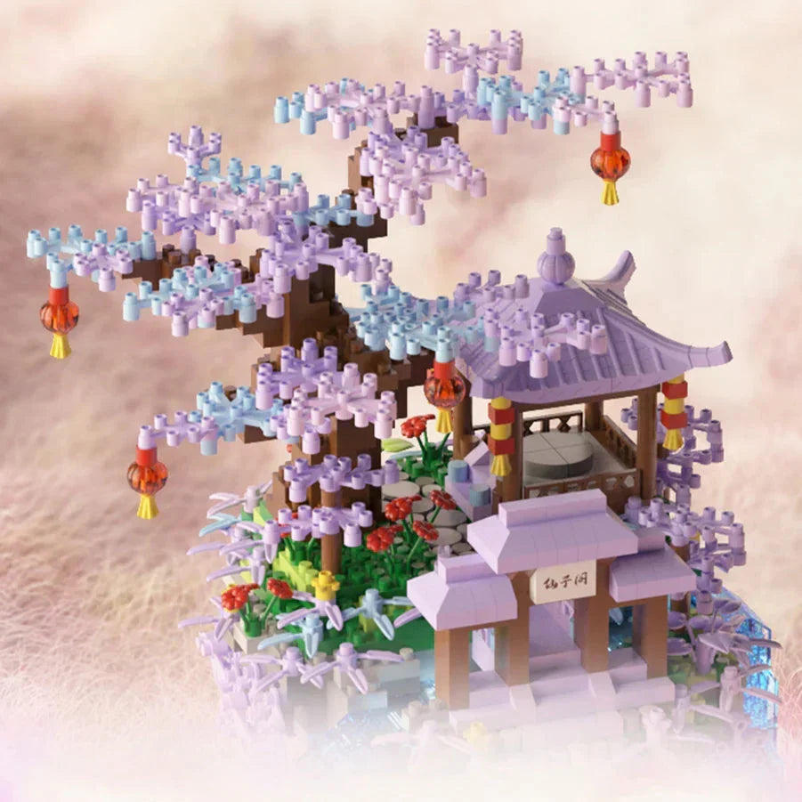 BowLift | Purple Sakura Floating Pavilion Waterfall Island Nano Building Set