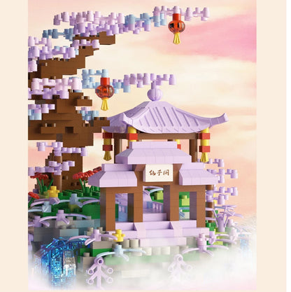 BowLift | Purple Sakura Floating Pavilion Waterfall Island Nano Building Set