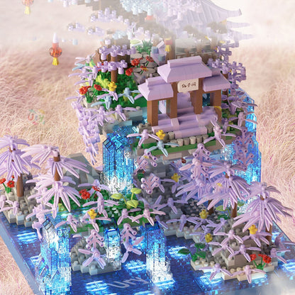 BowLift | Purple Sakura Floating Pavilion Waterfall Island Nano Building Set