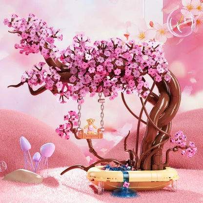Skanto | Romantic Sakura Bear Swing Tree Micro Building Blocks