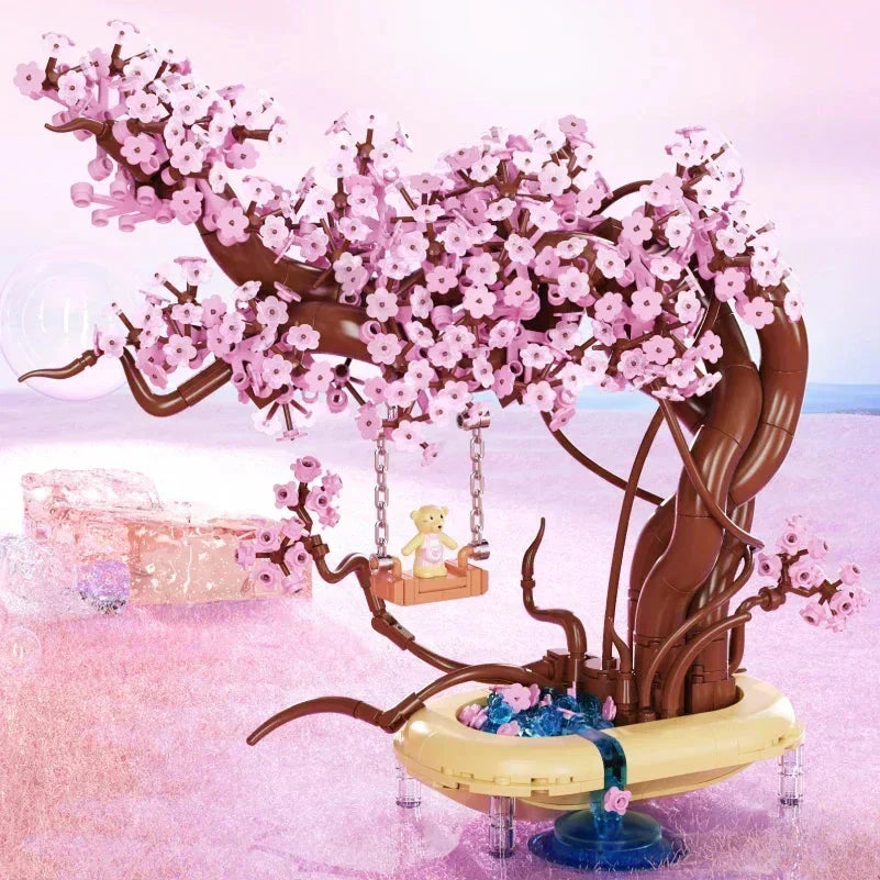 Skanto | Romantic Sakura Bear Swing Tree Micro Building Blocks