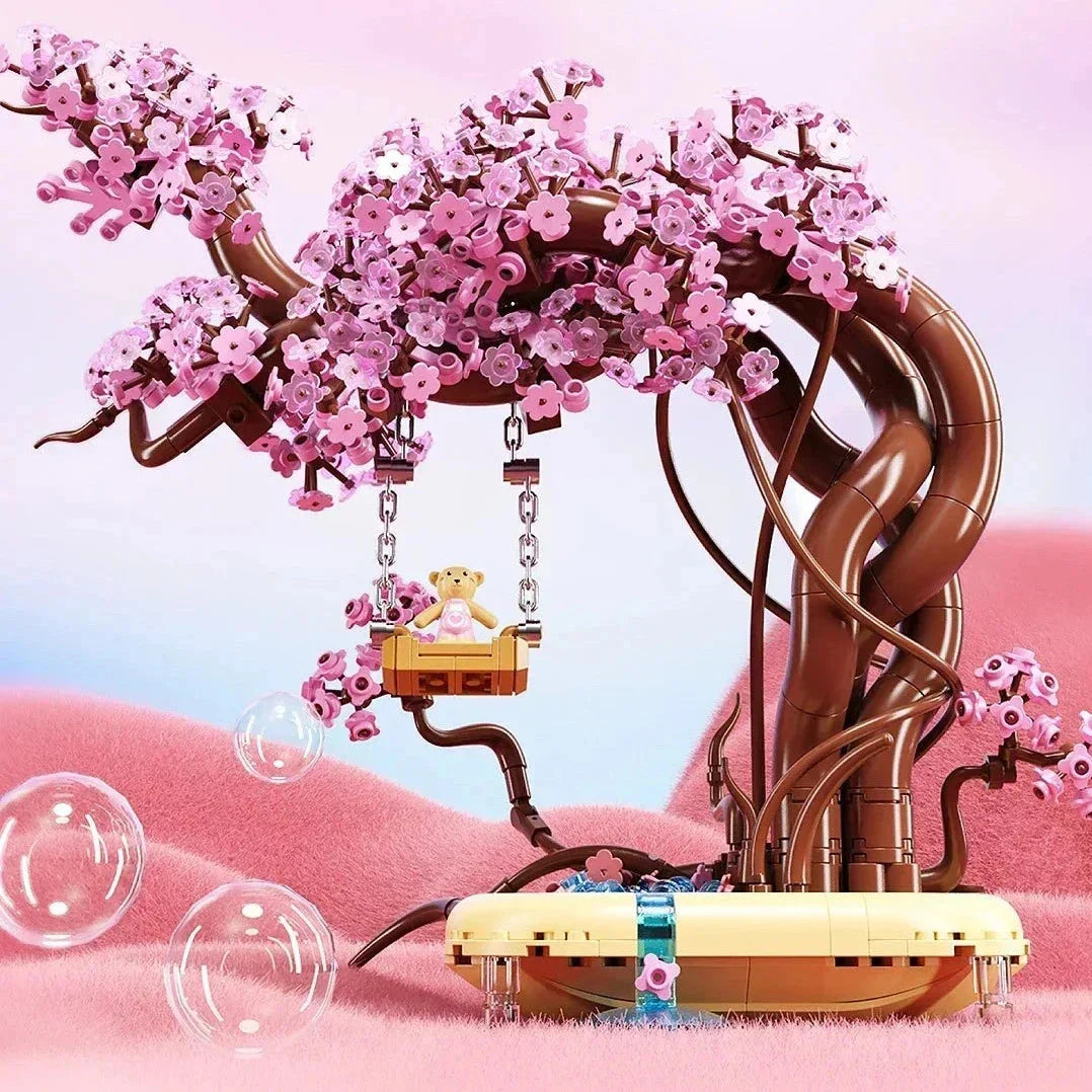 Skanto | Romantic Sakura Bear Swing Tree Micro Building Blocks