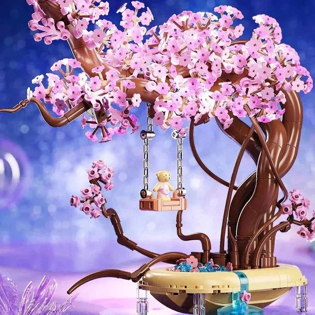 Skanto | Romantic Sakura Bear Swing Tree Micro Building Blocks