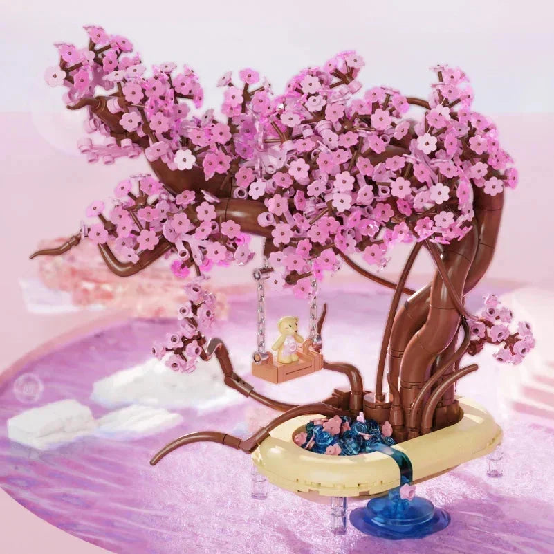 Skanto | Romantic Sakura Bear Swing Tree Micro Building Blocks