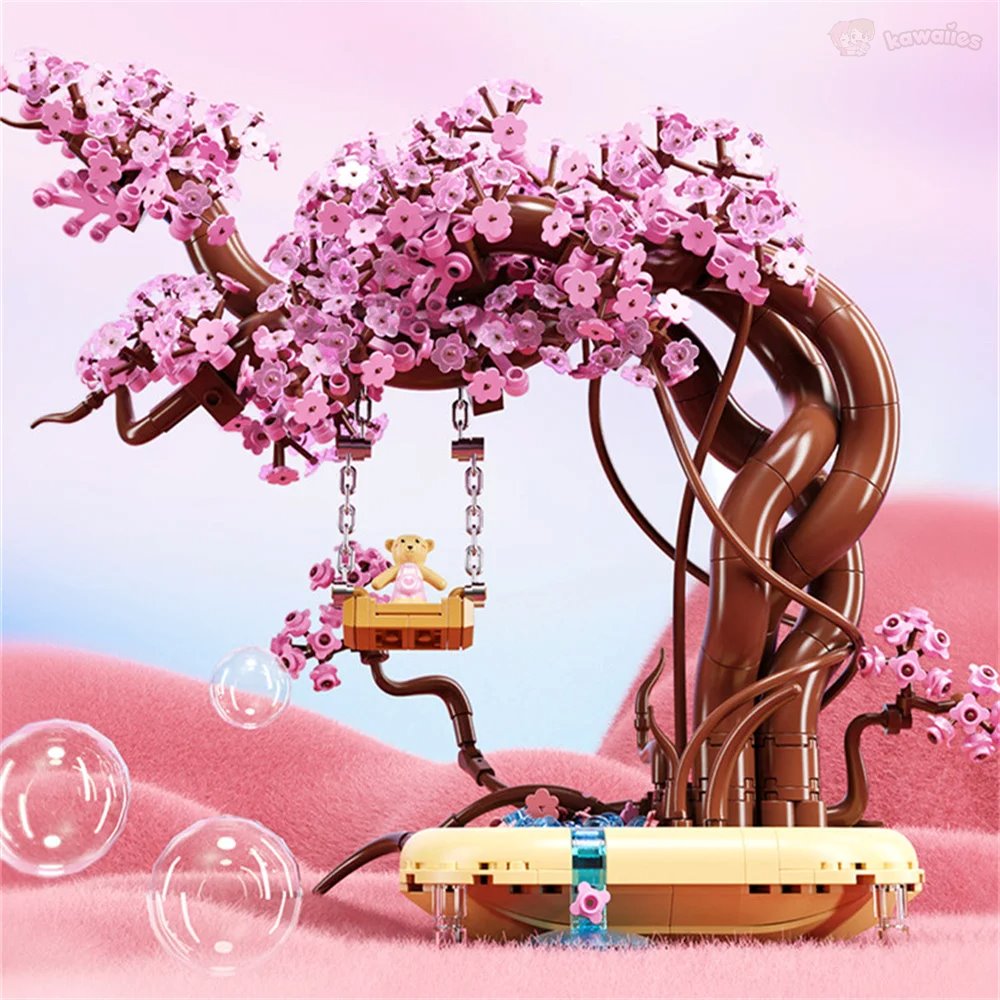 Skanto | Romantic Sakura Bear Swing Tree Micro Building Blocks
