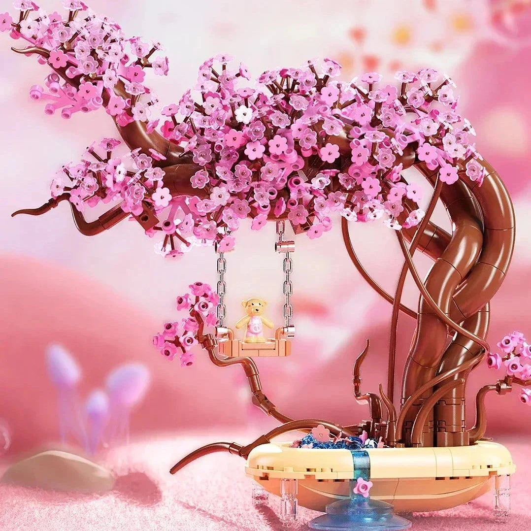 Skanto | Romantic Sakura Bear Swing Tree Micro Building Blocks