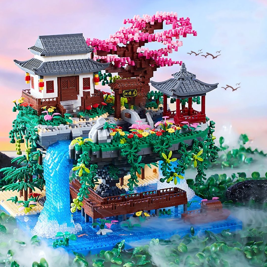 Skanto | Fossfall Japanese House Sakura Floating Island Nano Building Blocks | Limited Stock