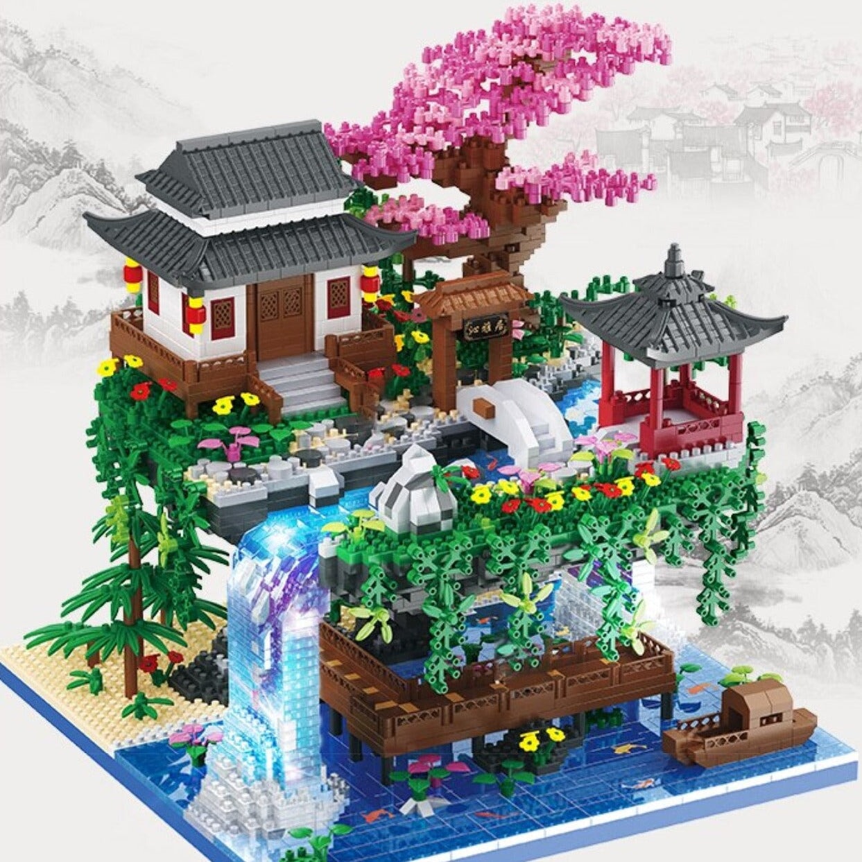 Skanto | Fossfall Japanese House Sakura Floating Island Nano Building Blocks | Limited Stock