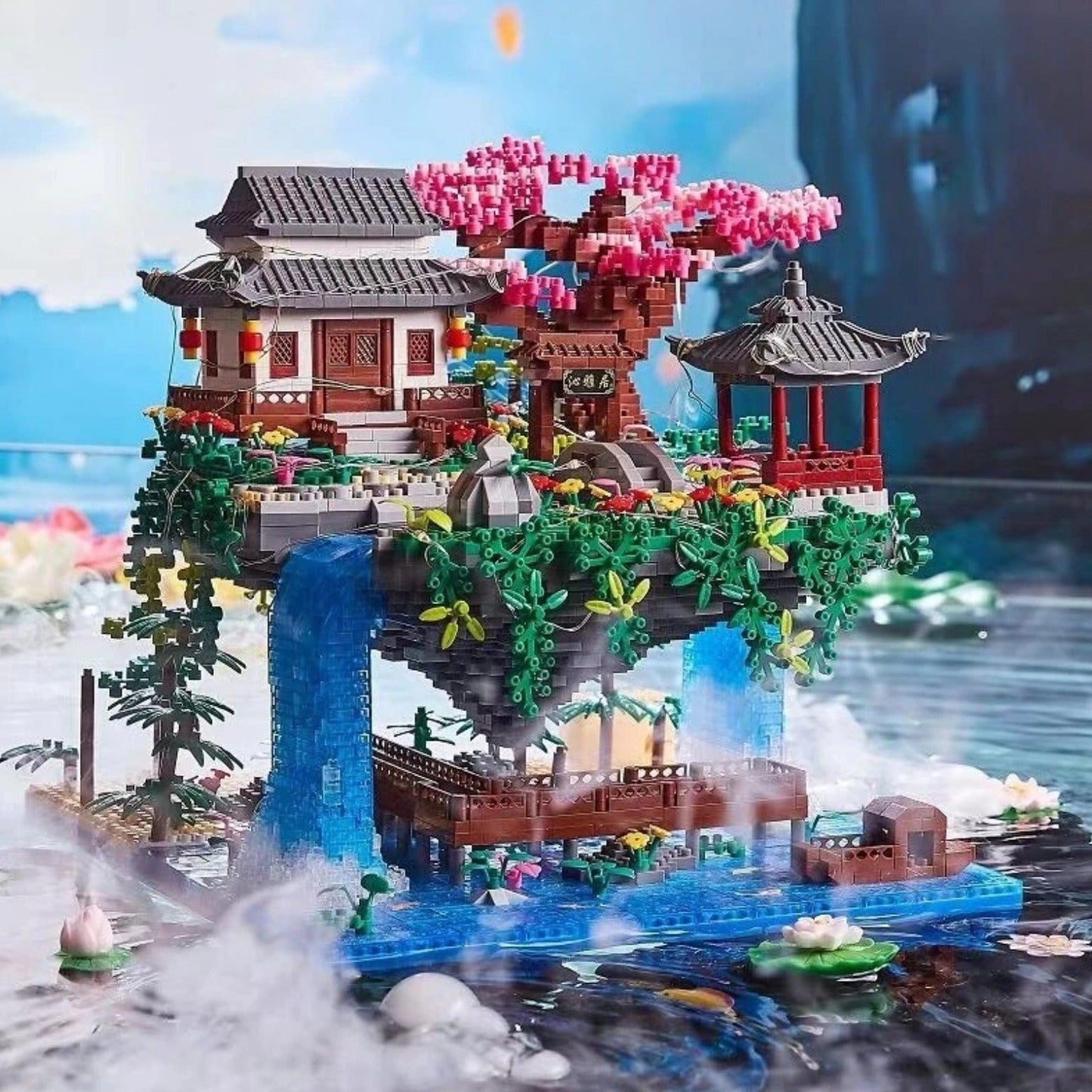 Skanto | Fossfall Japanese House Sakura Floating Island Nano Building Blocks | Limited Stock