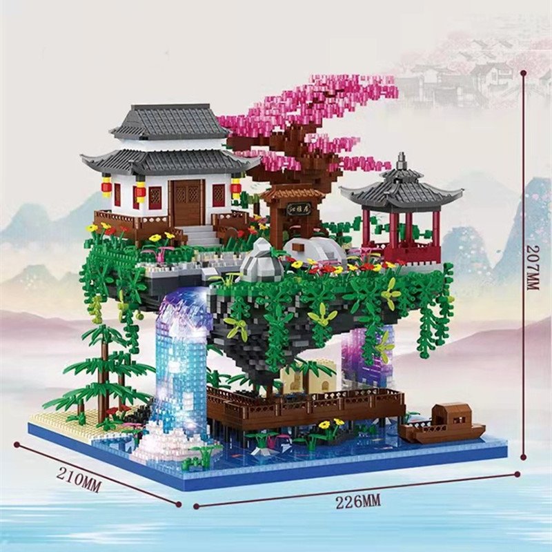Skanto | Fossfall Japanese House Sakura Floating Island Nano Building Blocks | Limited Stock