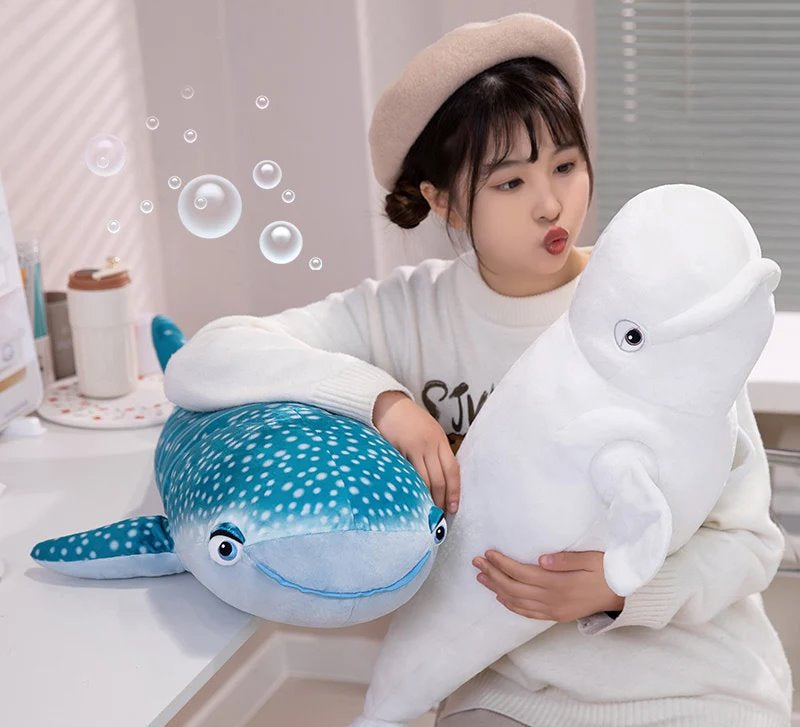 BowLift | White Beluga Blue Whale Shark 75cm Plushies